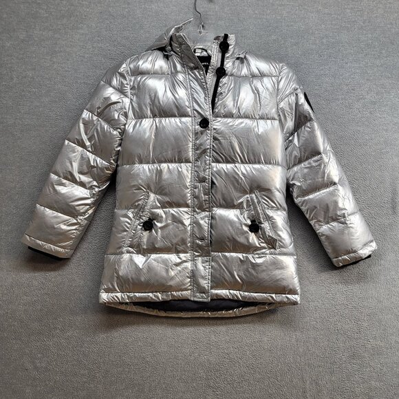 Diesel‎ Girls Jacket 12 Silver Puffer Fleece Lined Hooded - Picture 1 of 9